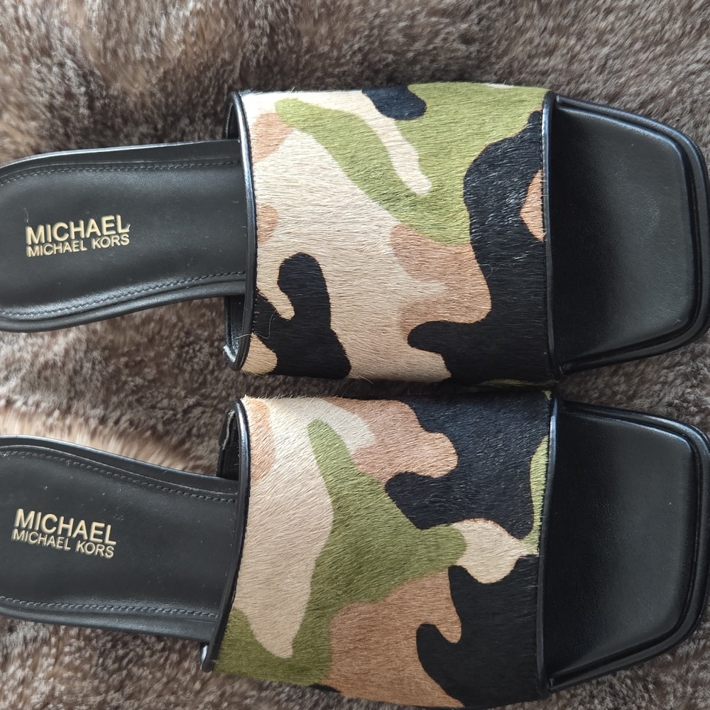 Michael Kors Camouflage Mules in Black, Tan, and Green